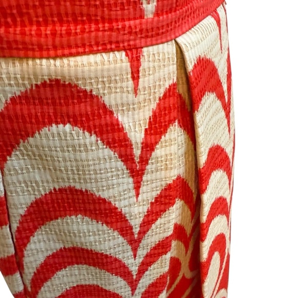 Taylor Orange and Cream A-Line Pleated Fit & Flare Midi Dress - Picture 6 of 11